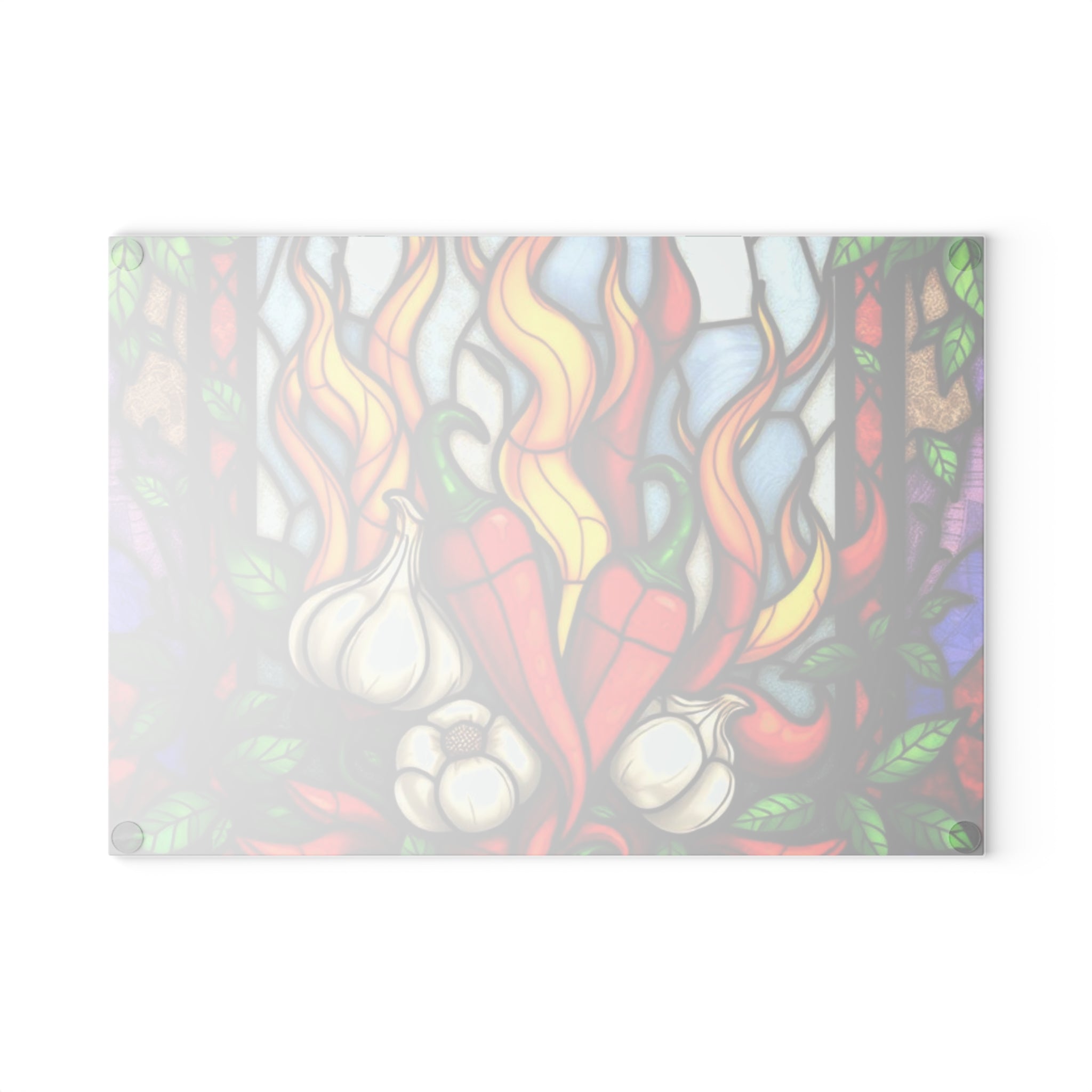 Stained Glass Chili & Garlic Cutting Board - Colorful Kitchen Decor for Culinary Enthusiasts