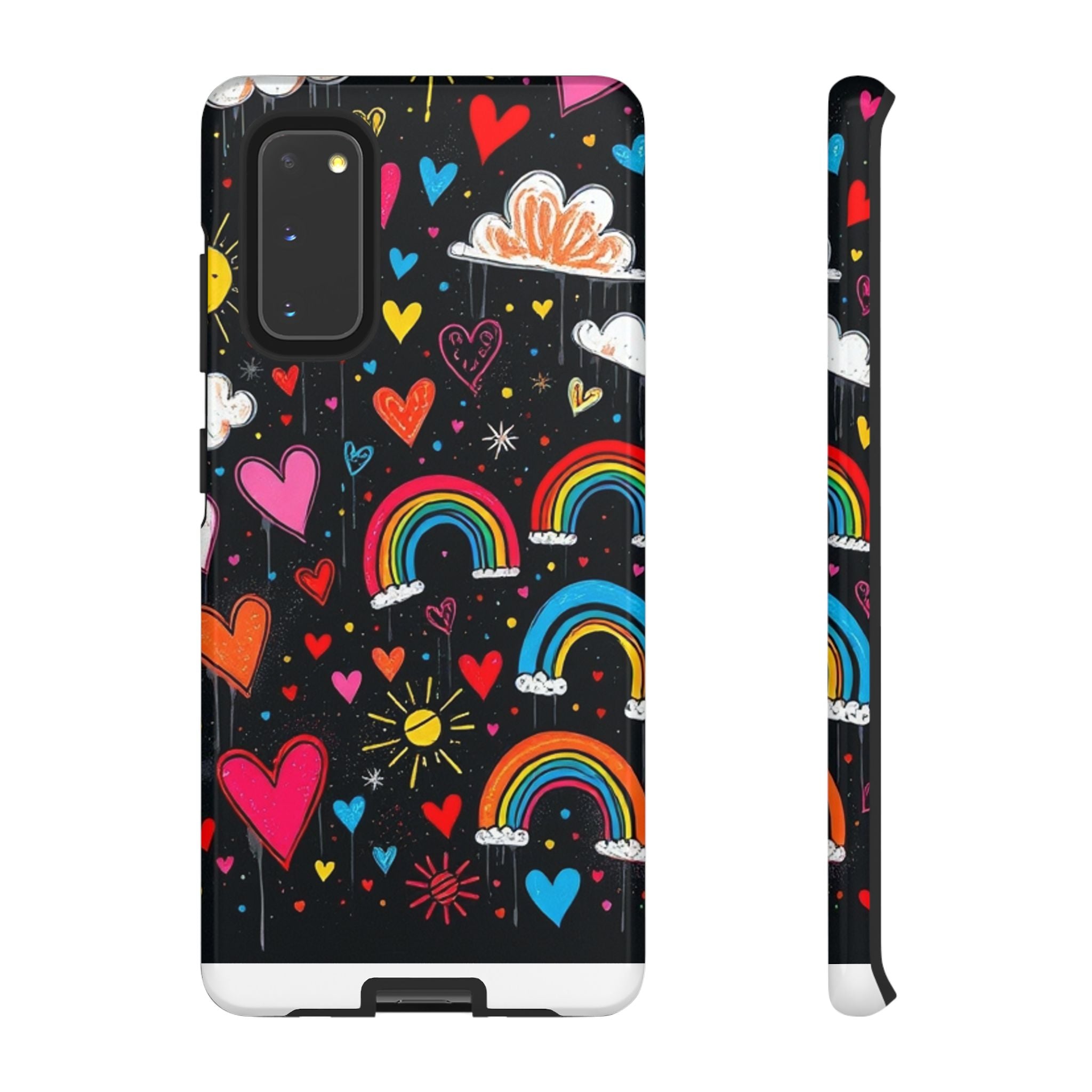 Android OR iPhone Compatible Cases - Doodle Hearts and Rainbows Design