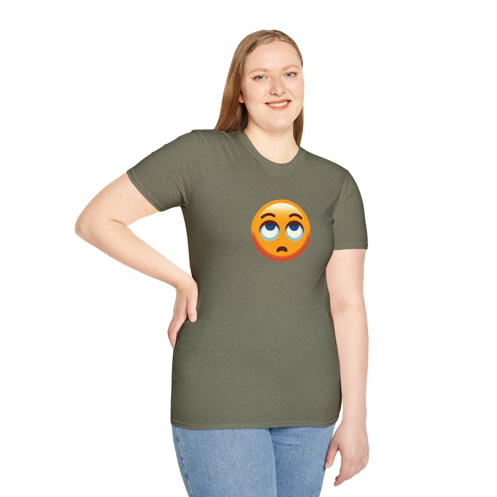Unisex Softstyle T-Shirt with Eye Roll Emoji | Casual Graphic Tee for Everyday Humor