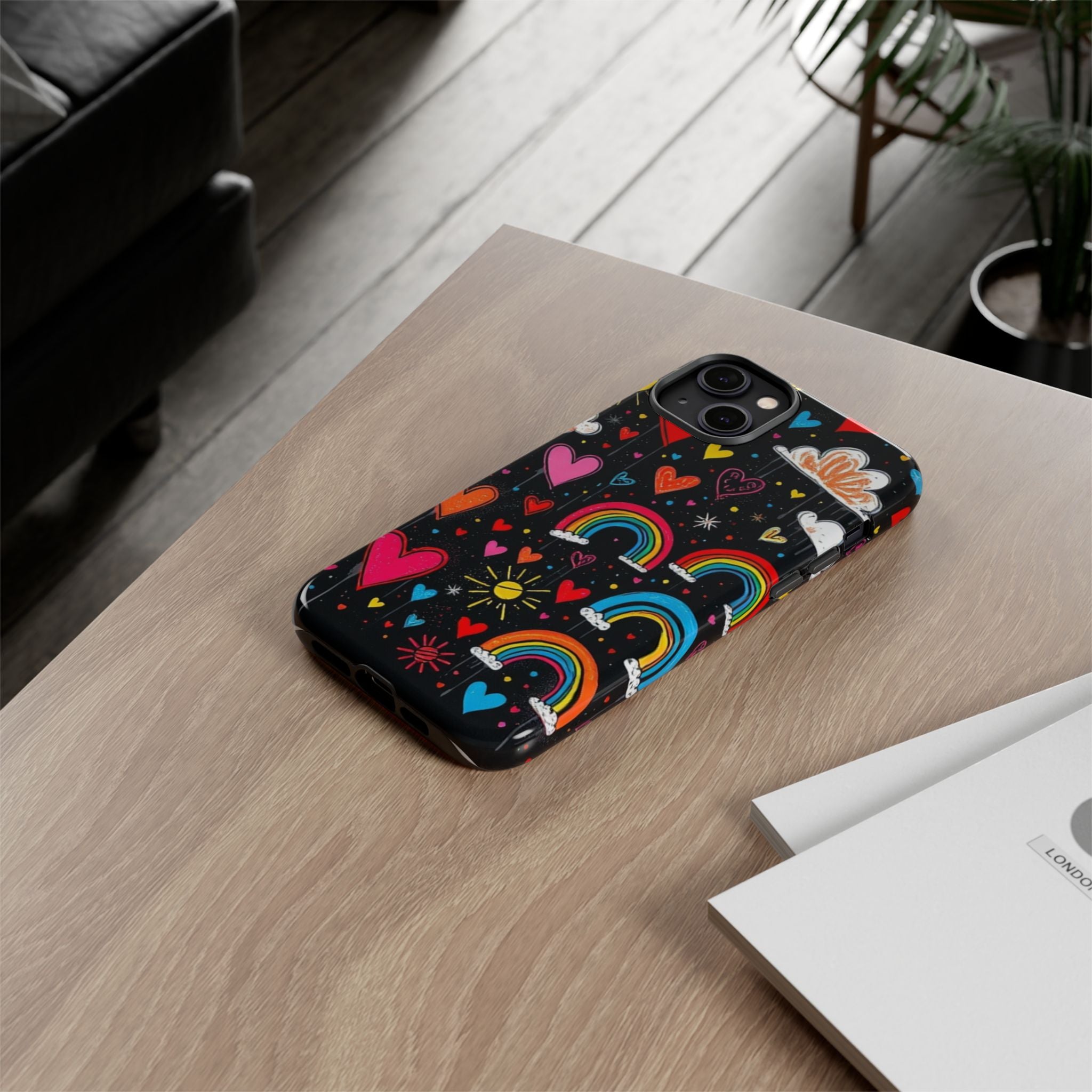 Android OR iPhone Compatible Cases - Doodle Hearts and Rainbows Design