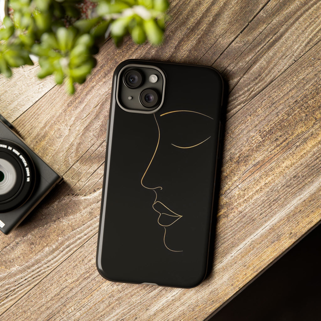 Android OR iPhone Compatible Cases - Gold Line Face Design - Unique Tough Cases