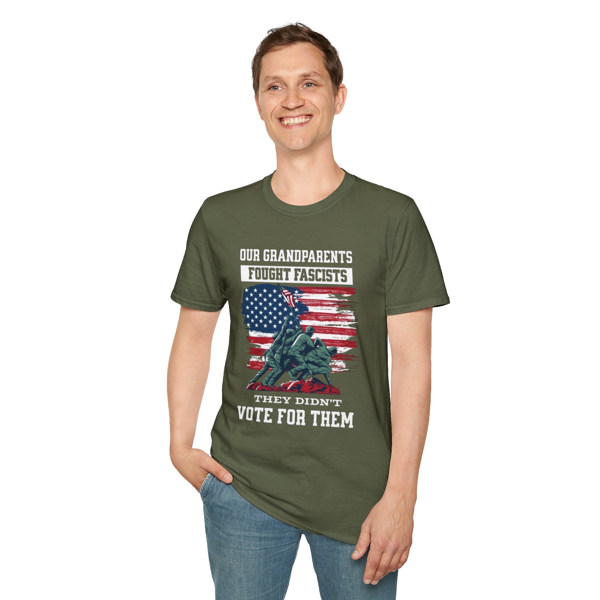 Unisex Softstyle T-Shirt: 'Our Grandparents Fought Fascists' Patriotic Tee