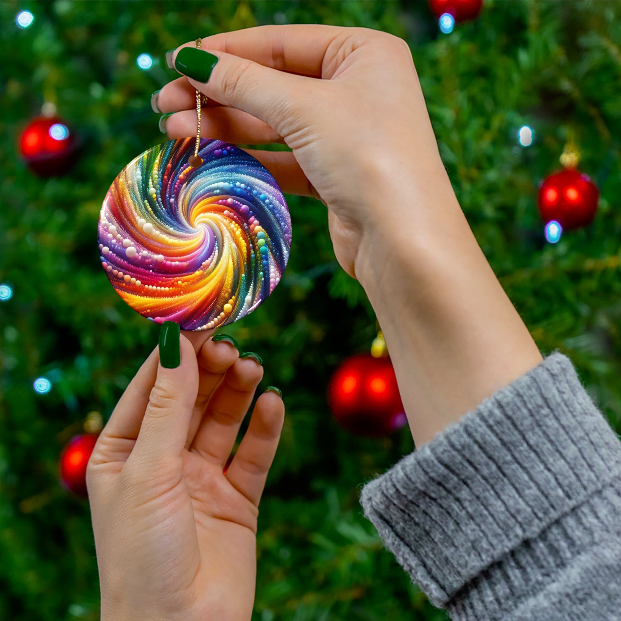 Vibrant Color Swirl Holiday Ceramic Ornaments - 4 Shapes for Festive Decor