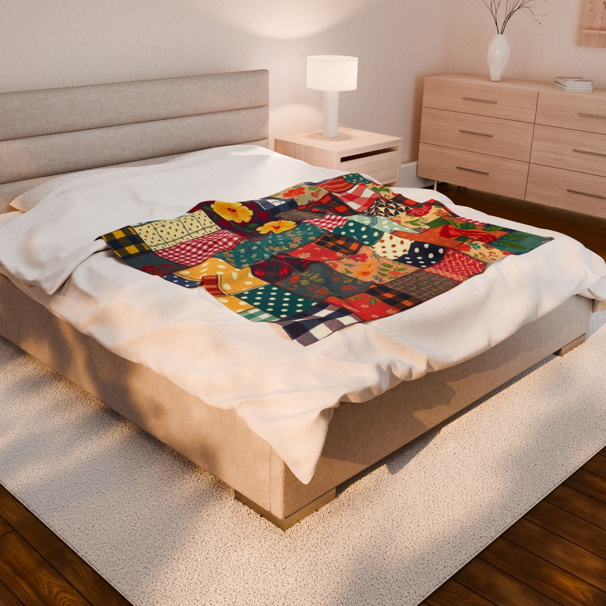 Classic Patches Velveteen Plush Blanket Vintage style print