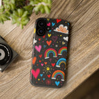 Android OR iPhone Compatible Cases - Doodle Hearts and Rainbows Design