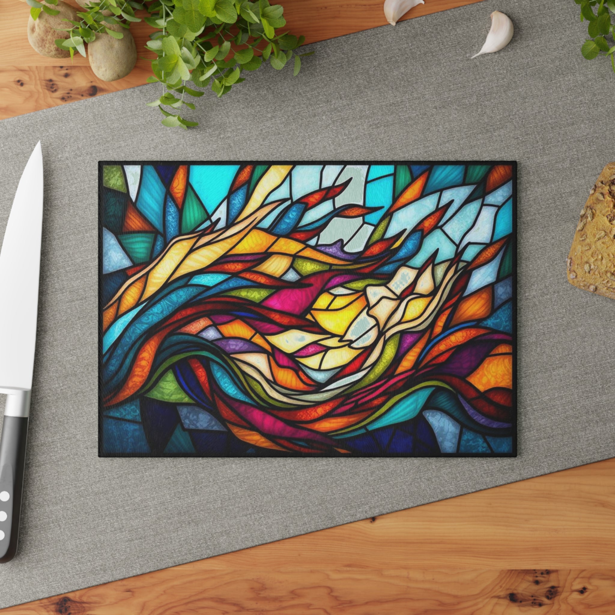 Stained Glass Art Cutting Board - Vibrant Kitchen Decor for Home Chefs