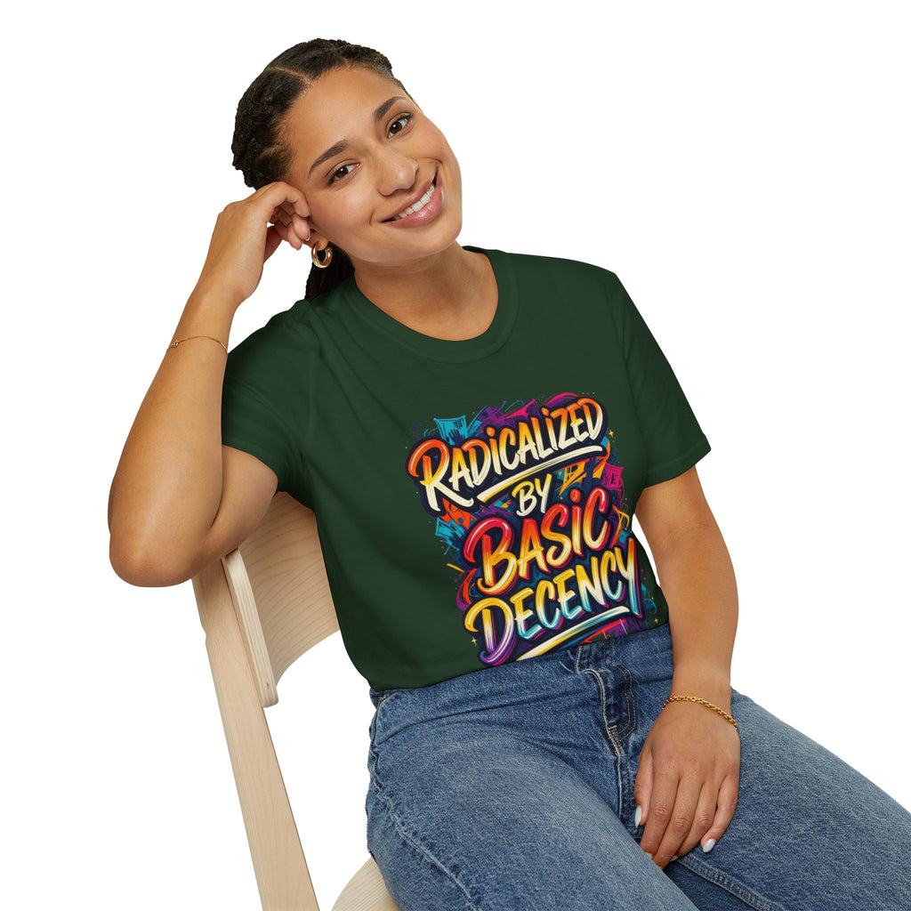 Radicalized by Basic Decency T-Shirt Colorful Graffiti Typography
