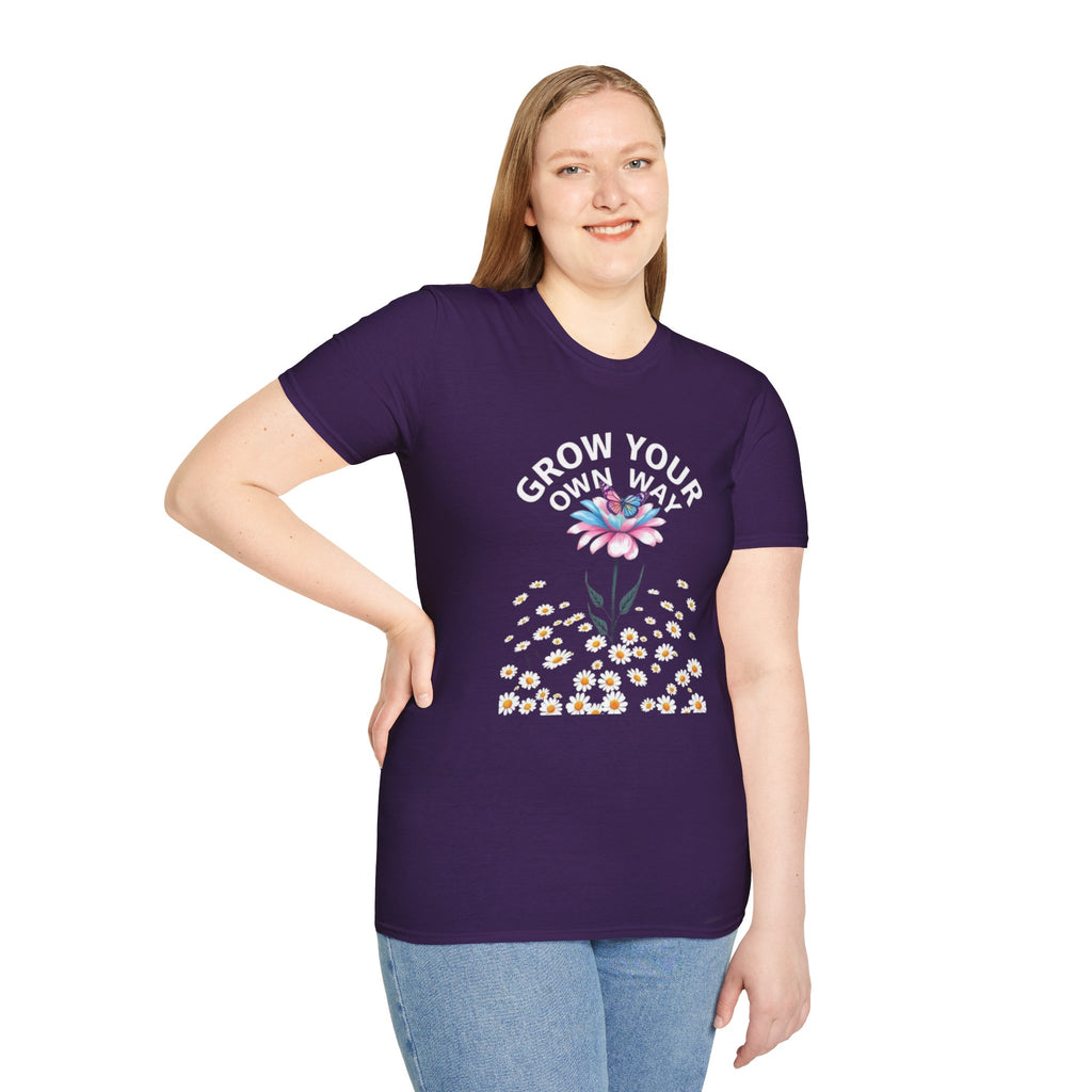 Grow Your Own Way Trans Pride Unisex T-Shirt - Floral Design for Garden Lovers