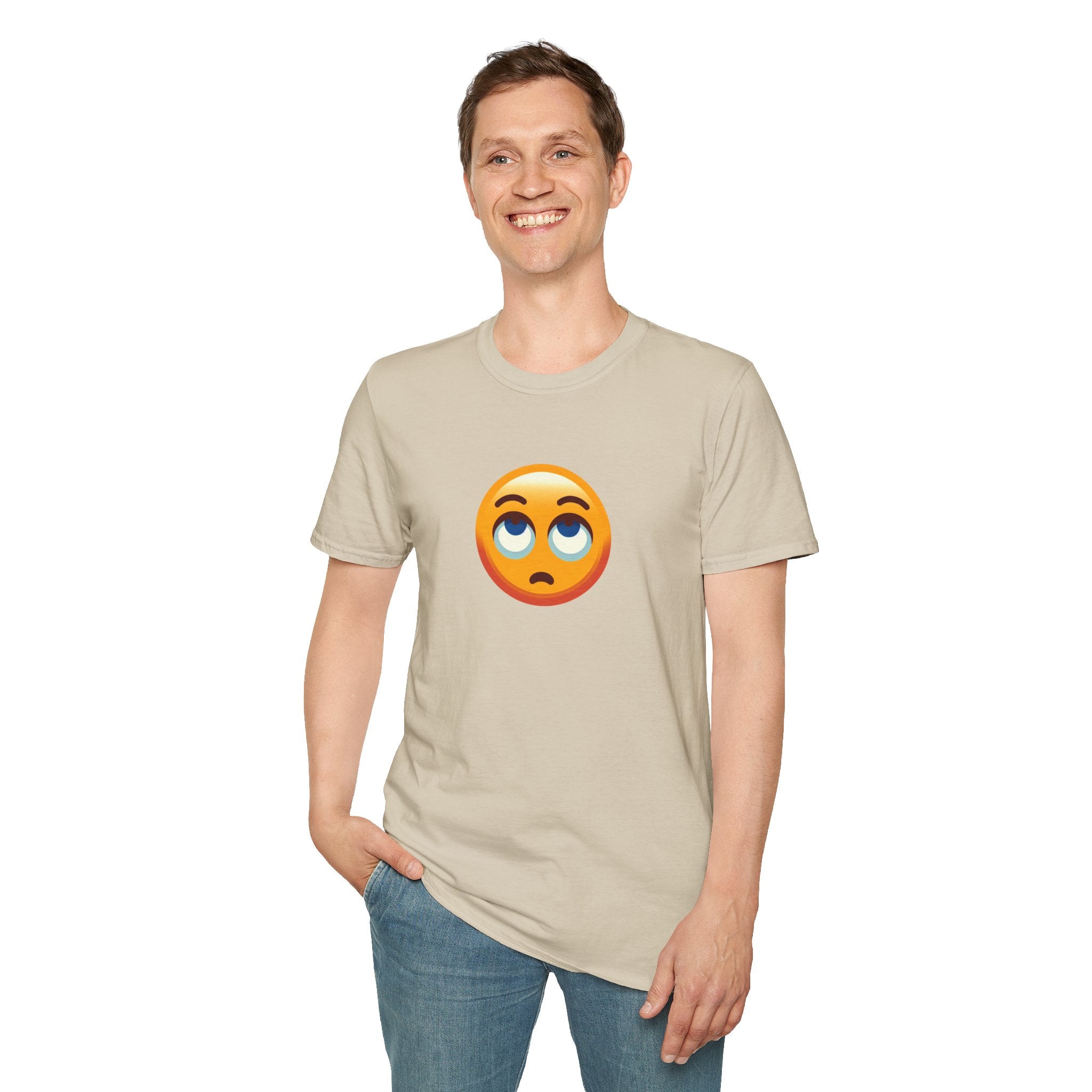 Unisex Softstyle T-Shirt with Eye Roll Emoji | Casual Graphic Tee for Everyday Humor