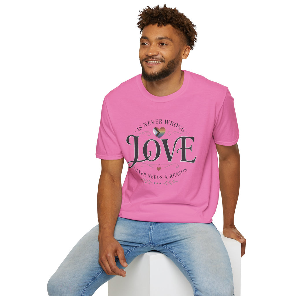 Love Is Never Wrong T-Shirt — LGBTQ+ Pride Heart Tee