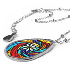 Oval Pendant Necklace — Rainbow Swirl with Star Teardrop Pendant