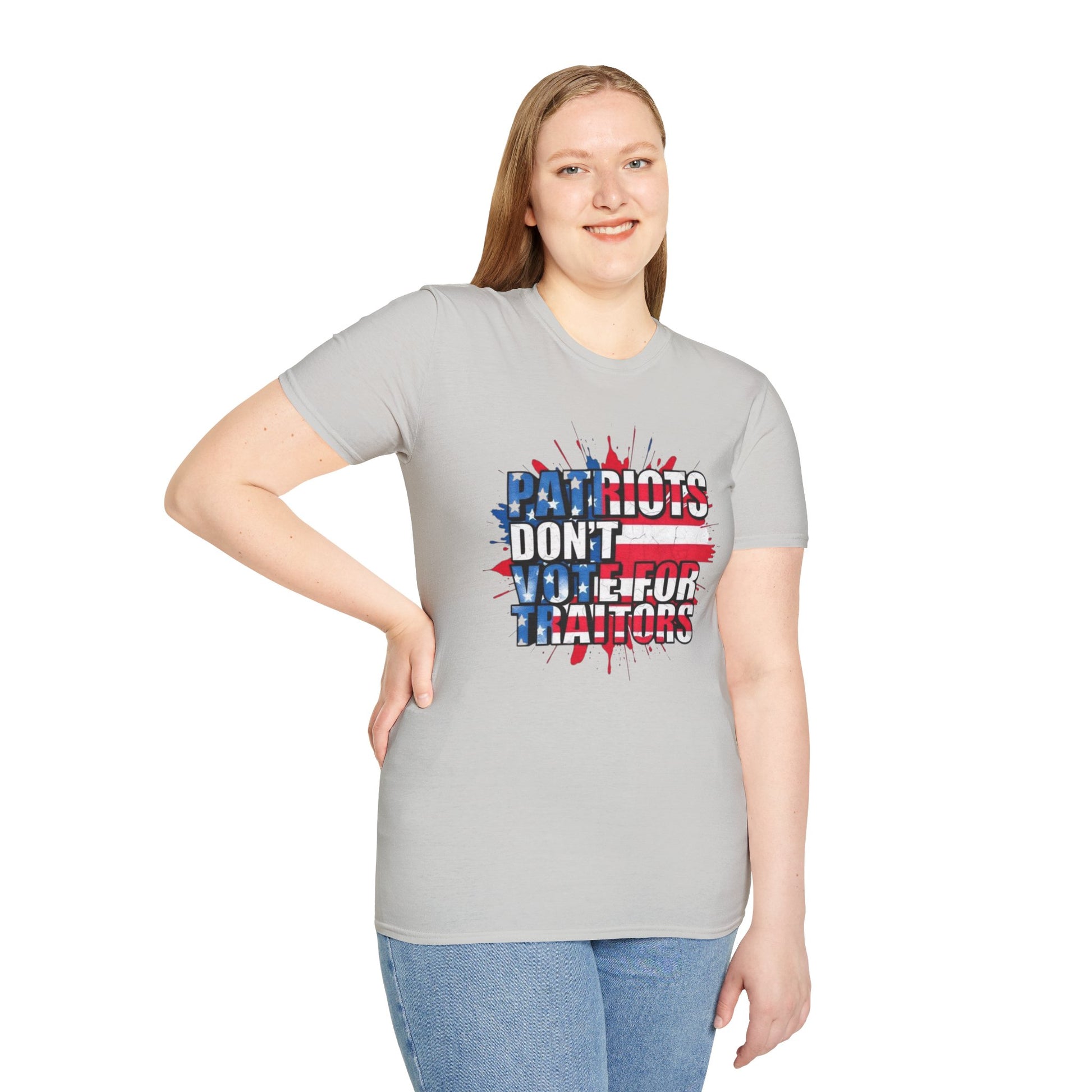 Unisex Softstyle T-Shirt - 'Patriots Don't Vote for Traitors' with USA Flag Design