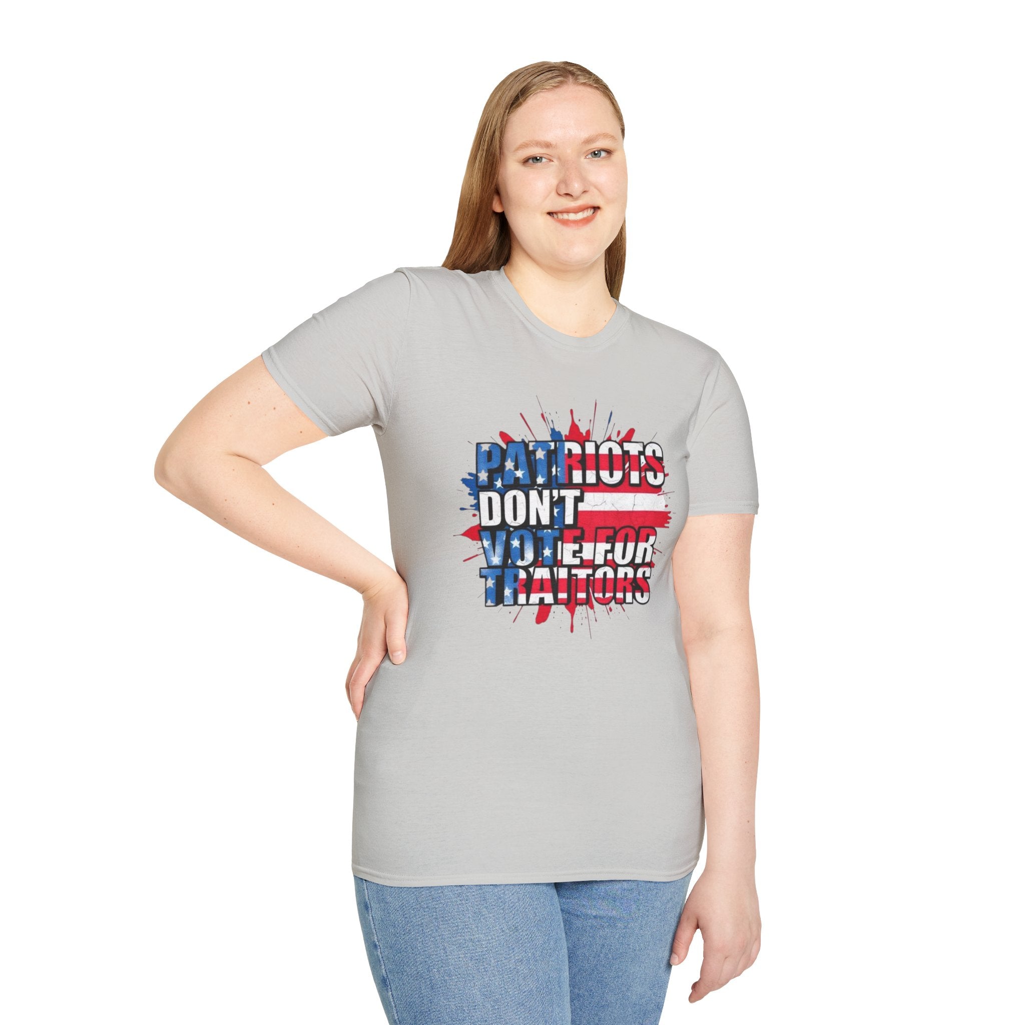 Unisex Softstyle T-Shirt - 'Patriots Don't Vote for Traitors' with USA Flag Design