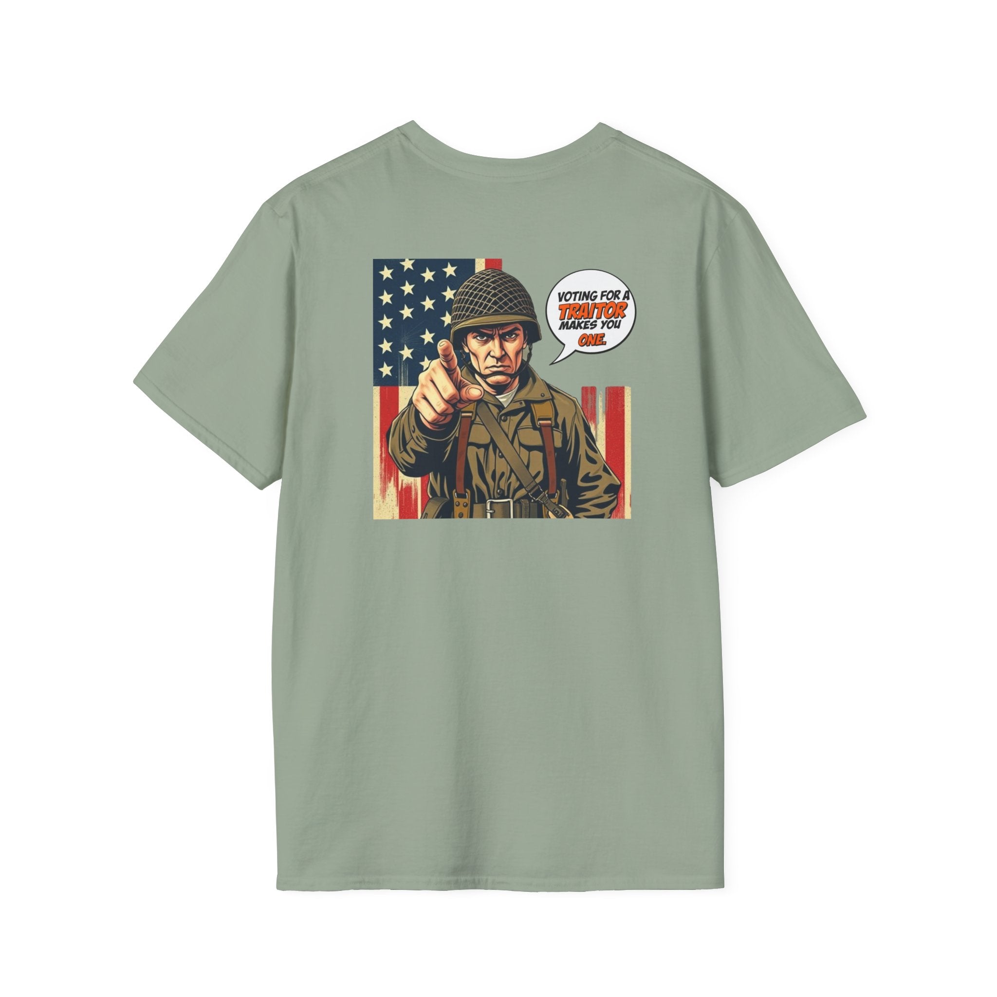 Patriotic Anti-Fascism T-Shirt - Voting for a Traitor Makes You One - Unisex Softstyle T-shirt