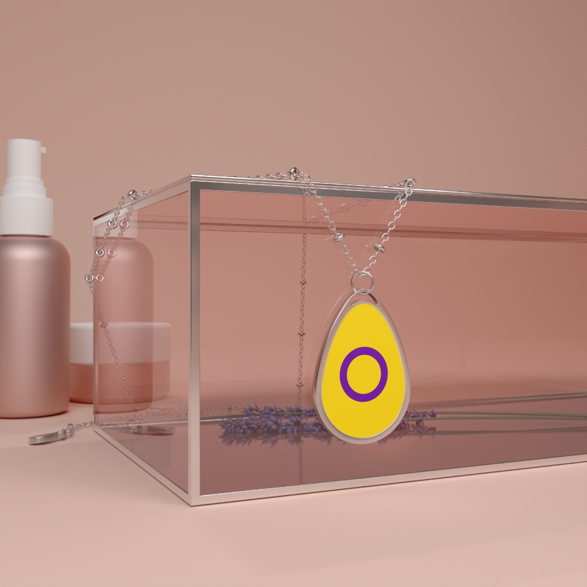 Intersex Pride Oval Necklace - Stylish Silver Pendant for Inclusivity and Celebration