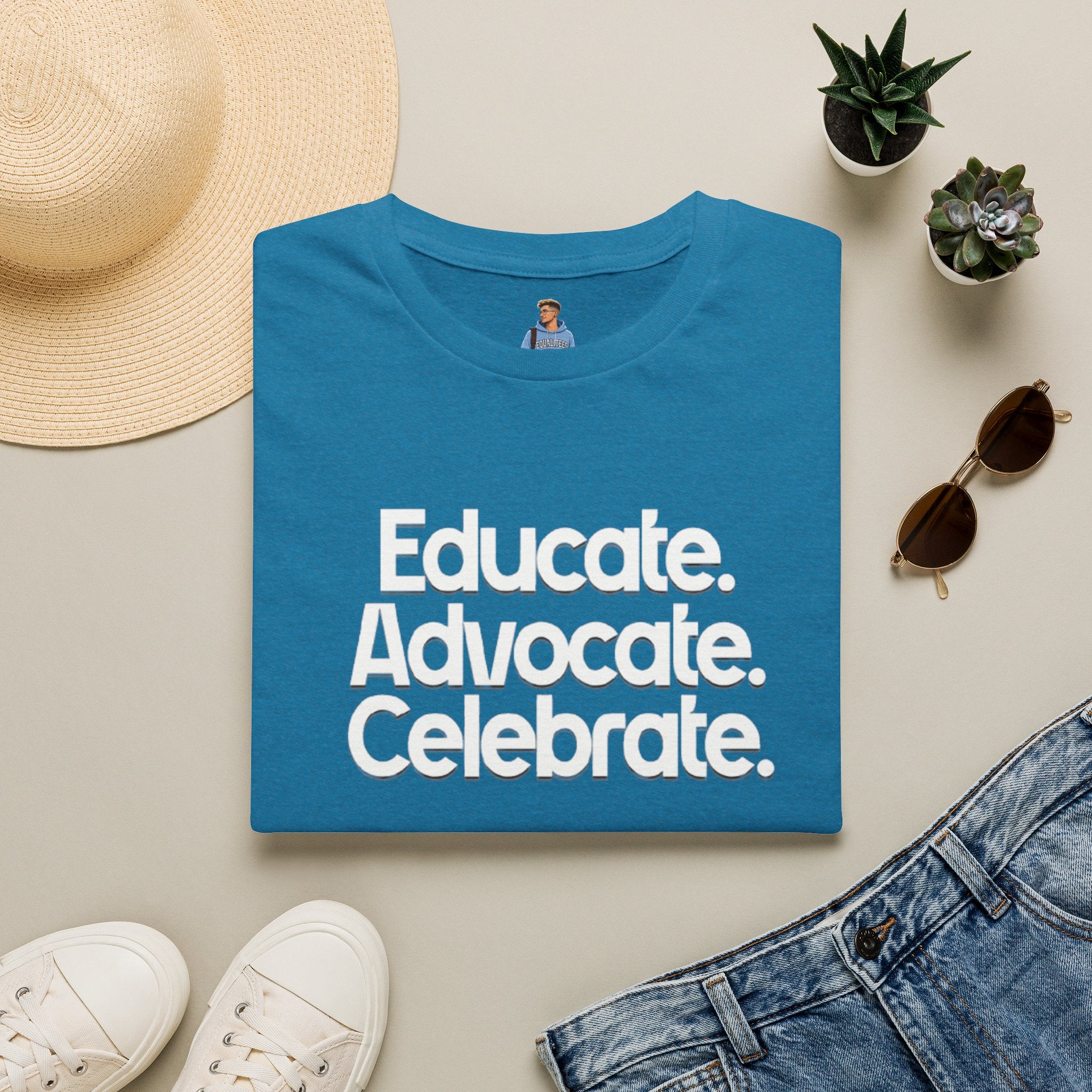 Educate. Advocate. Celebrate. Minimalist Pride T-Shirt