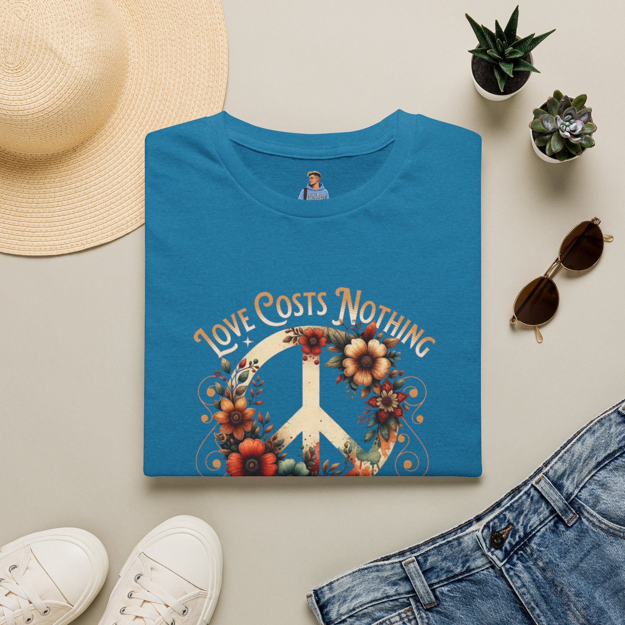Unisex Softstyle T-Shirt - Love Costs Nothing, Give It Away Floral Peace Design