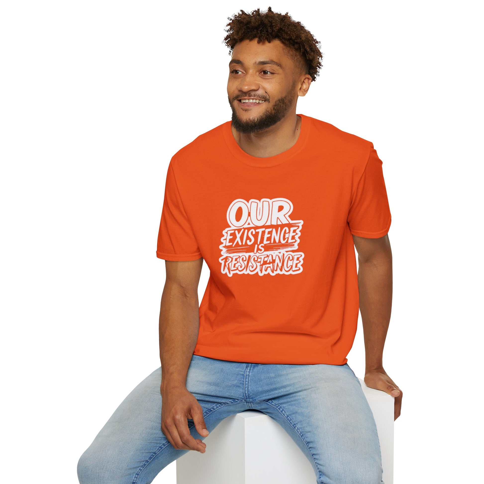Unisex Softstyle T-Shirt - "Our Existence is Resistance" - Motivational Tee for Activists, Casual Wear, Gift for Change-makers