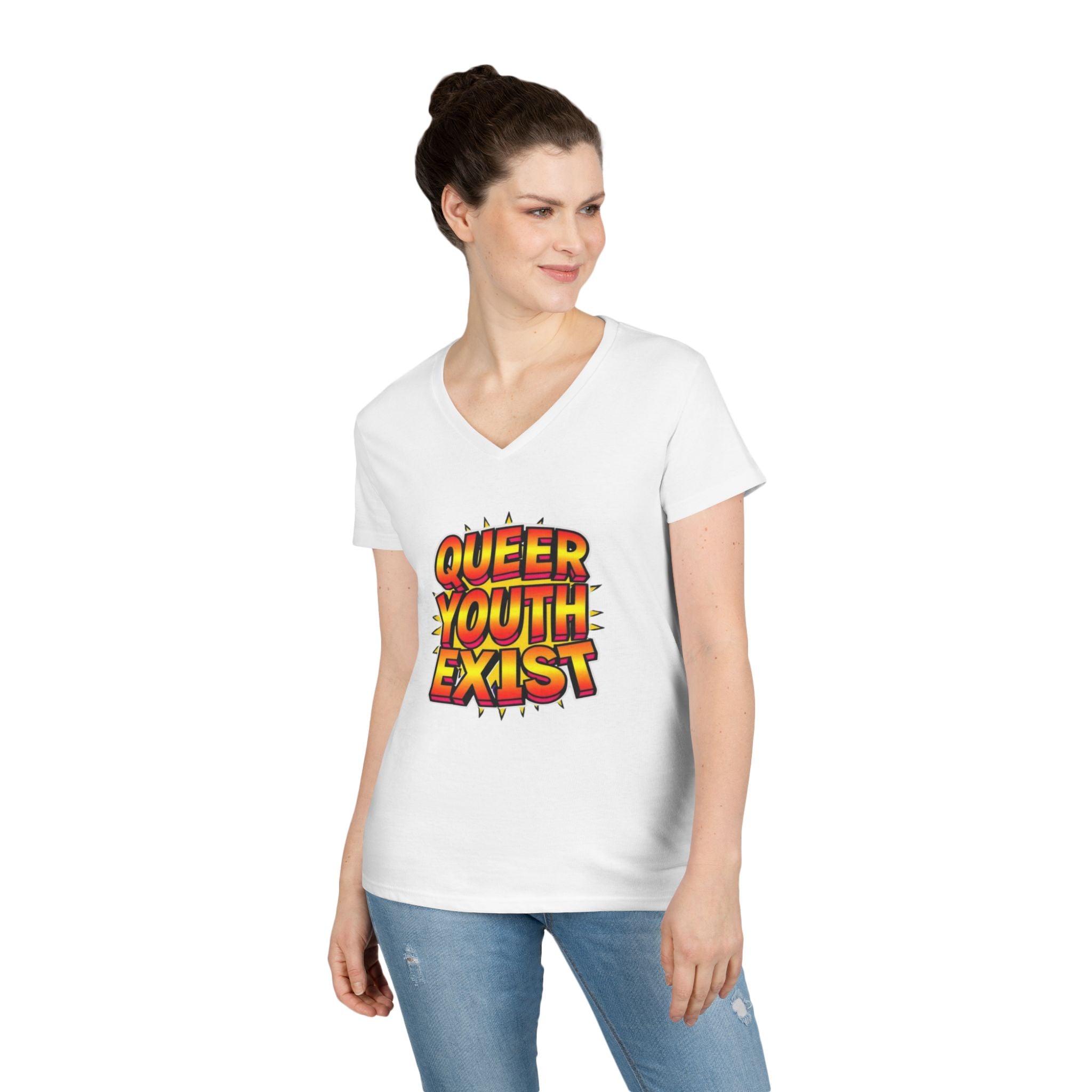 Queer Youth Exist V-Neck T-Shirt - Empowering Pride Apparel