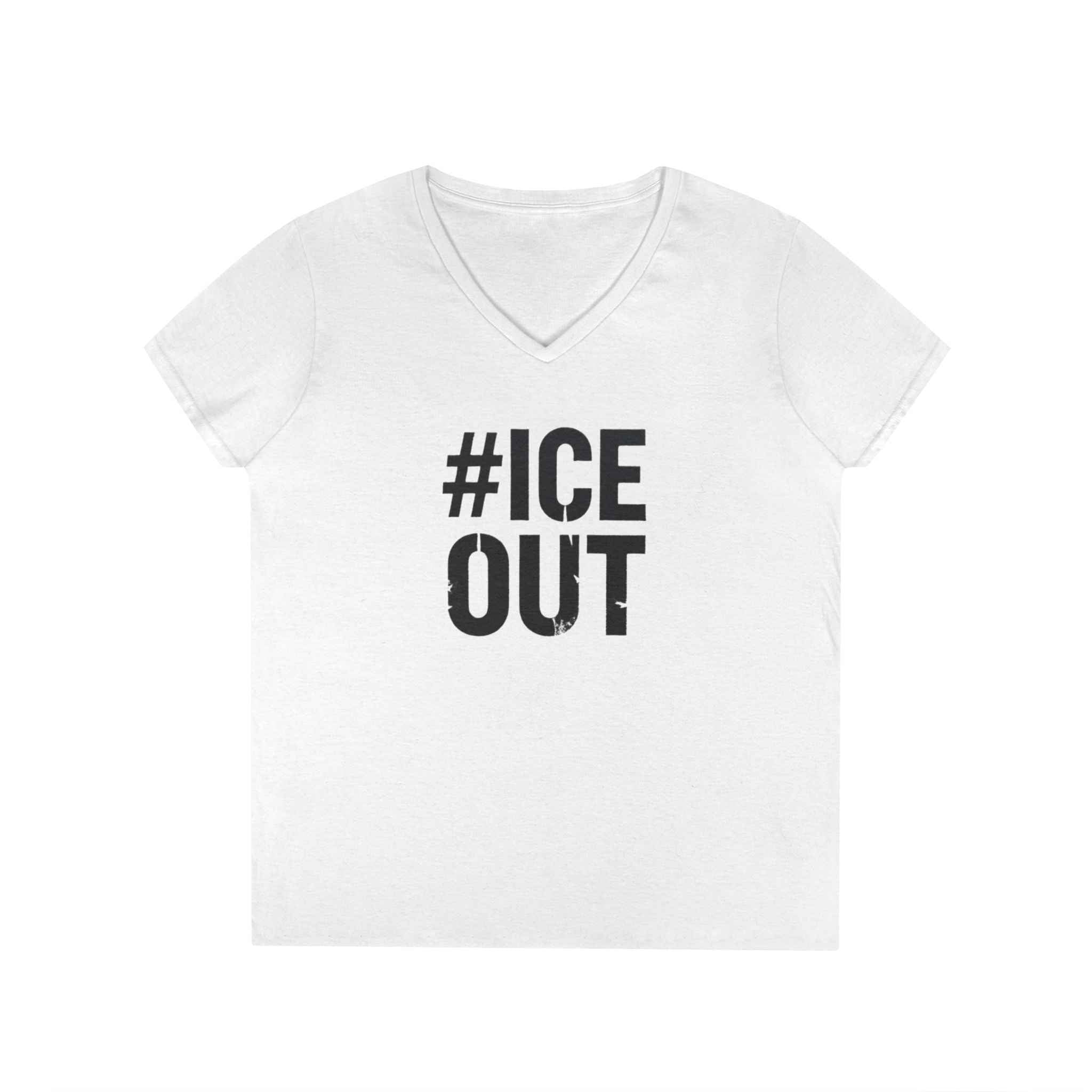#ICE OUT Ladies' V-Neck T-Shirt — Trendy Hashtag Graphic Tee