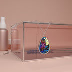 Stained Glass Owl and Moon Oval Necklace Pendant