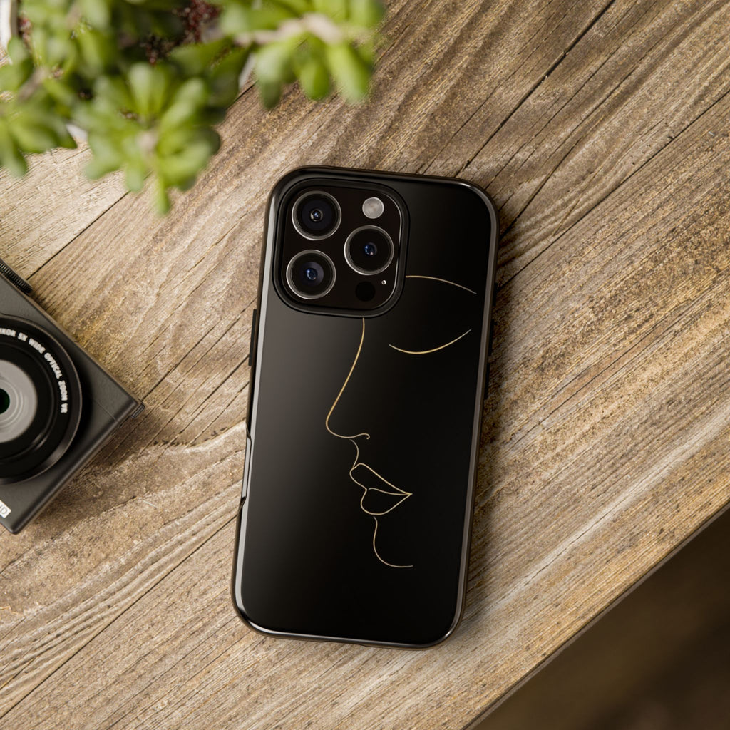 Android OR iPhone Compatible Cases - Gold Line Face Design - Unique Tough Cases