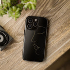 Android OR iPhone Compatible Cases - Gold Line Face Design - Unique Tough Cases