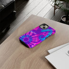 Tie-Dye Floral Phone Case for iPhone — Pink & Blue Retro Protective Tough Case