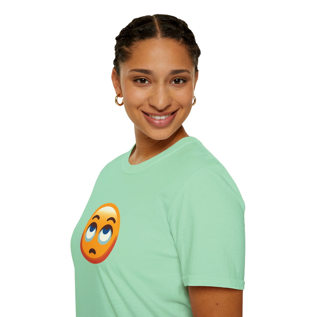 Unisex Softstyle T-Shirt with Eye Roll Emoji | Casual Graphic Tee for Everyday Humor