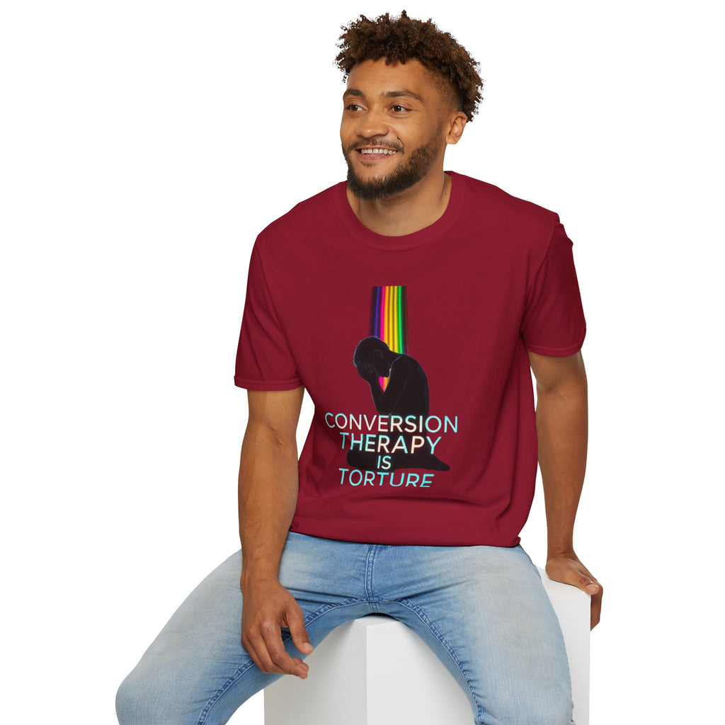 Unisex Softstyle T-Shirt - LGBTQ+ Empowerment T-Shirt: Conversion Therapy is Torture & We All Belong