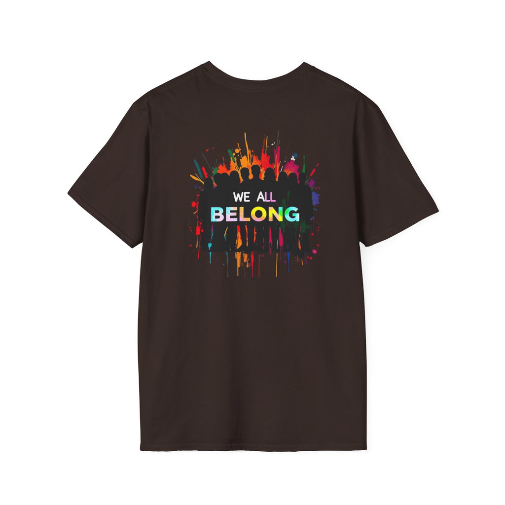 Inclusive Art Unisex Softstyle T-Shirt – ‘ Rainbow Handprint We All Belong’