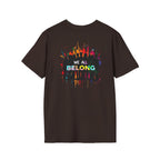Inclusive Art Unisex Softstyle T-Shirt – ‘ Rainbow Handprint We All Belong’