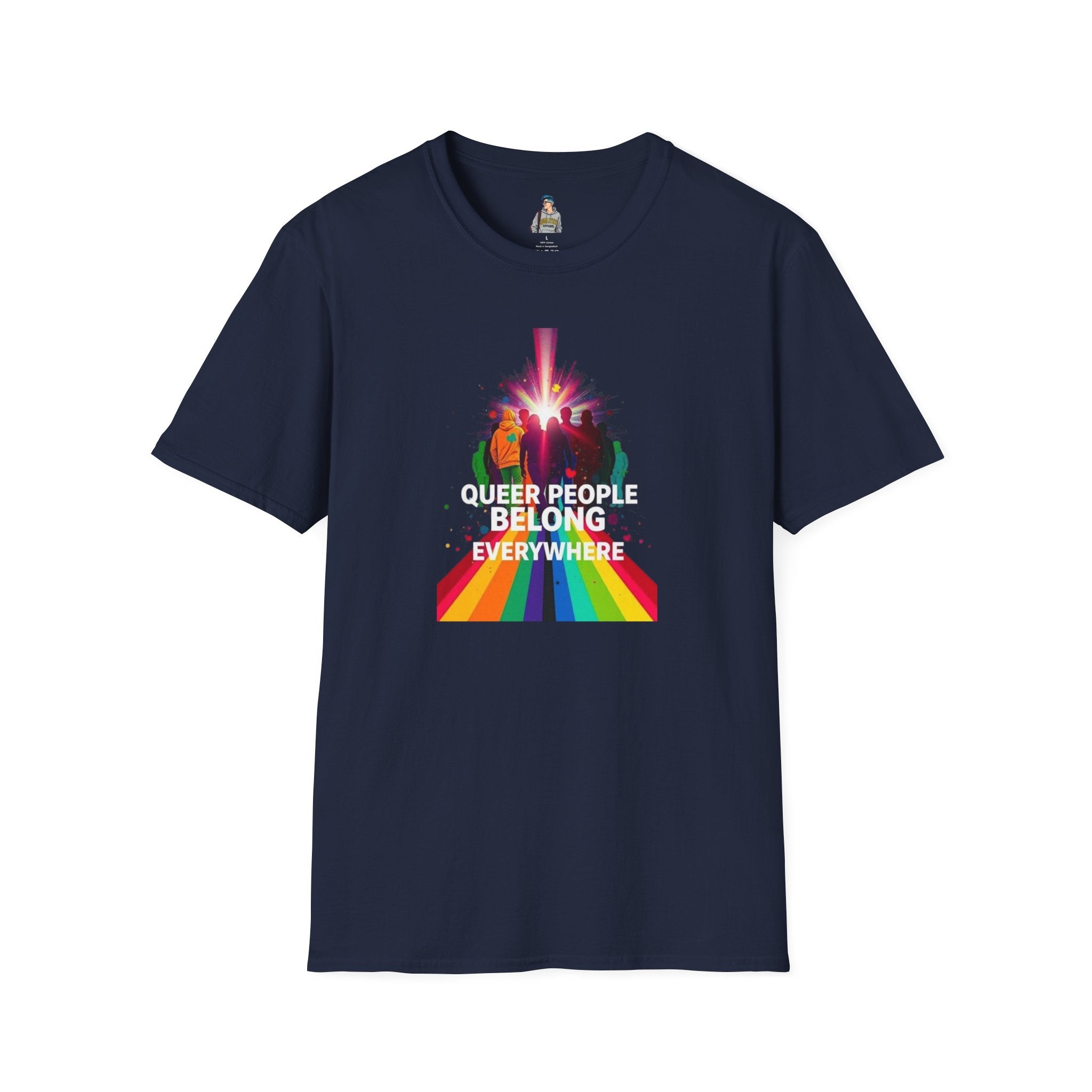 Queer Pride Unisex Softstyle T-Shirt - "Queer People Belong Everywhere"