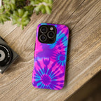 Tie-Dye Floral Phone Case for iPhone — Pink & Blue Retro Protective Tough Case