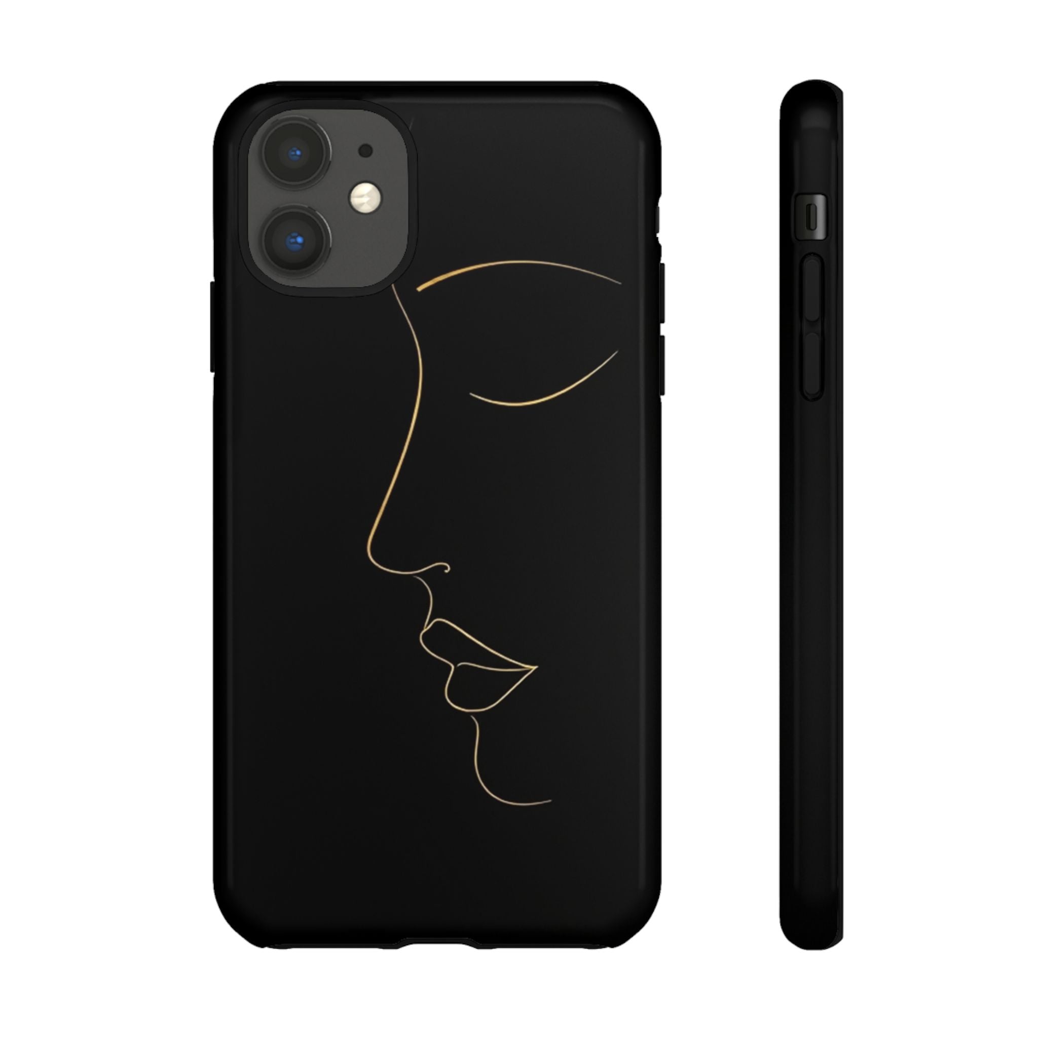 Android OR iPhone Compatible Cases - Gold Line Face Design - Unique Tough Cases