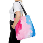 Pink, White and Blue Watercolor on Canvas Design - Tote Bag