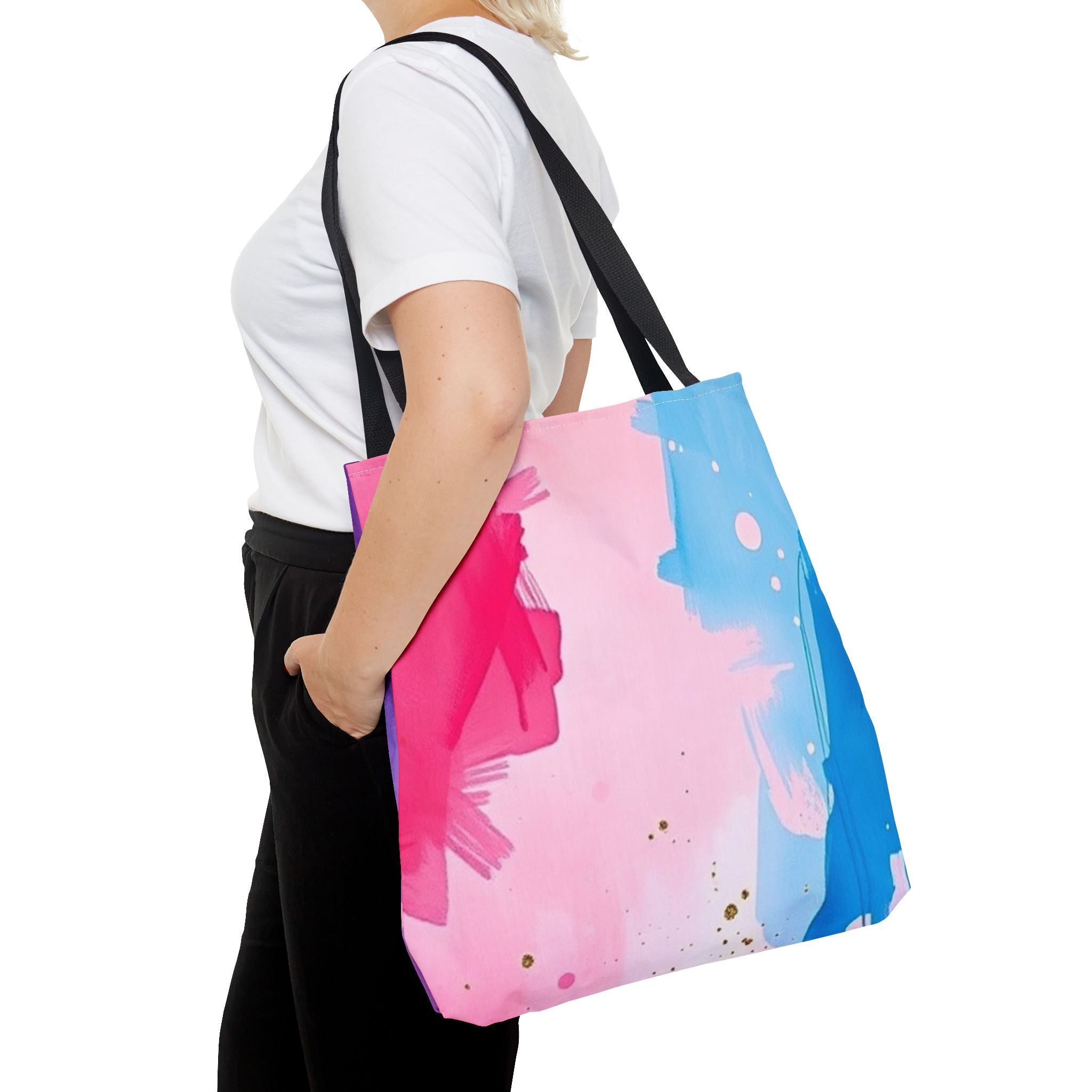 Pink, White and Blue Watercolor on Canvas Design - Tote Bag