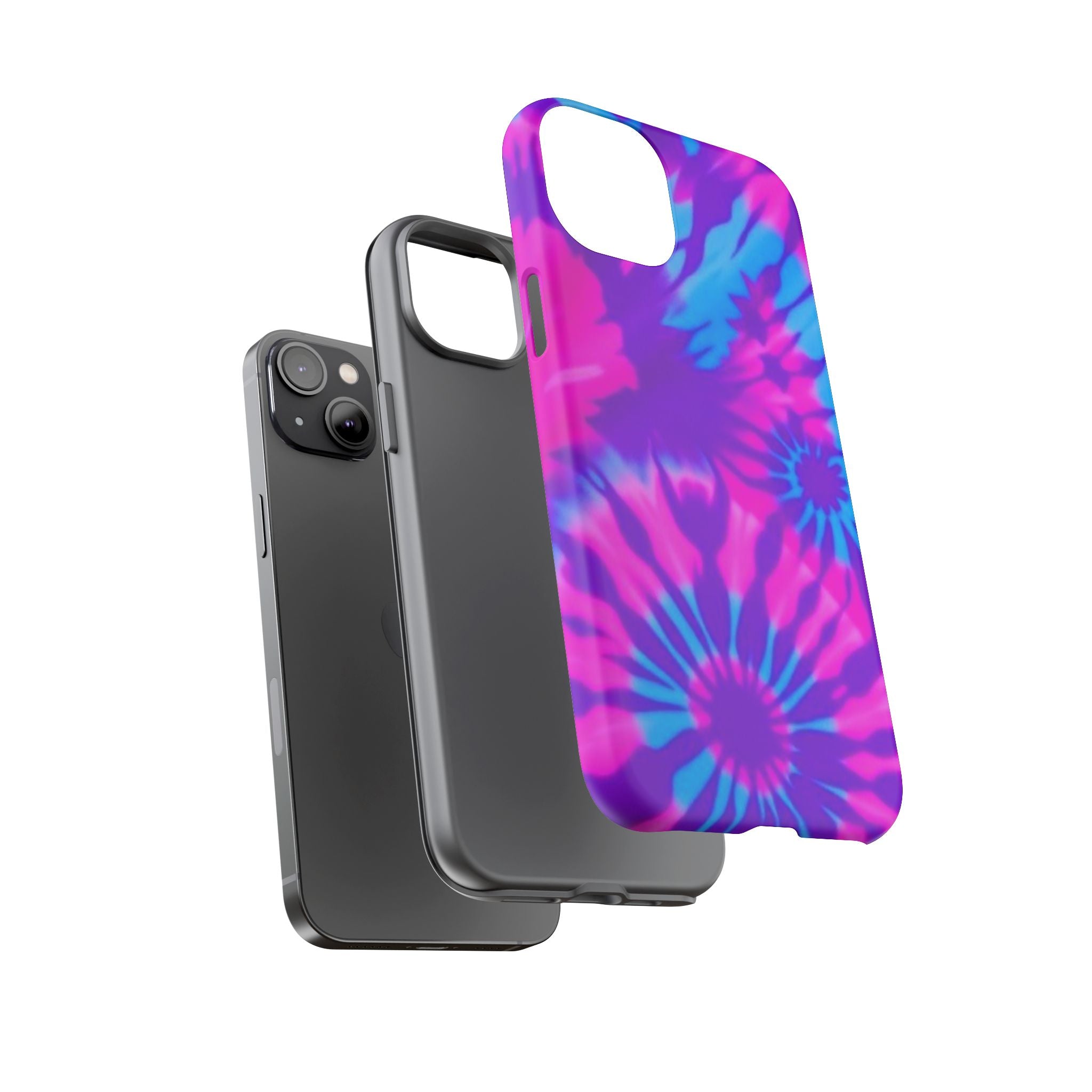 Tie-Dye Floral Phone Case for iPhone — Pink & Blue Retro Protective Tough Case