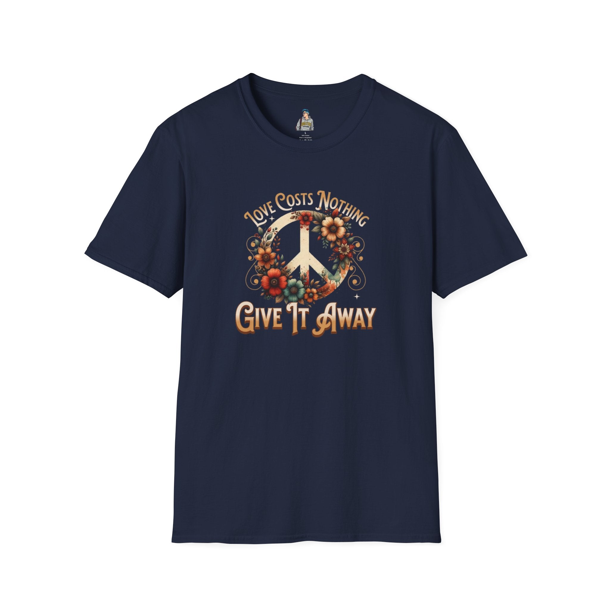 Unisex Softstyle T-Shirt - Love Costs Nothing, Give It Away Floral Peace Design