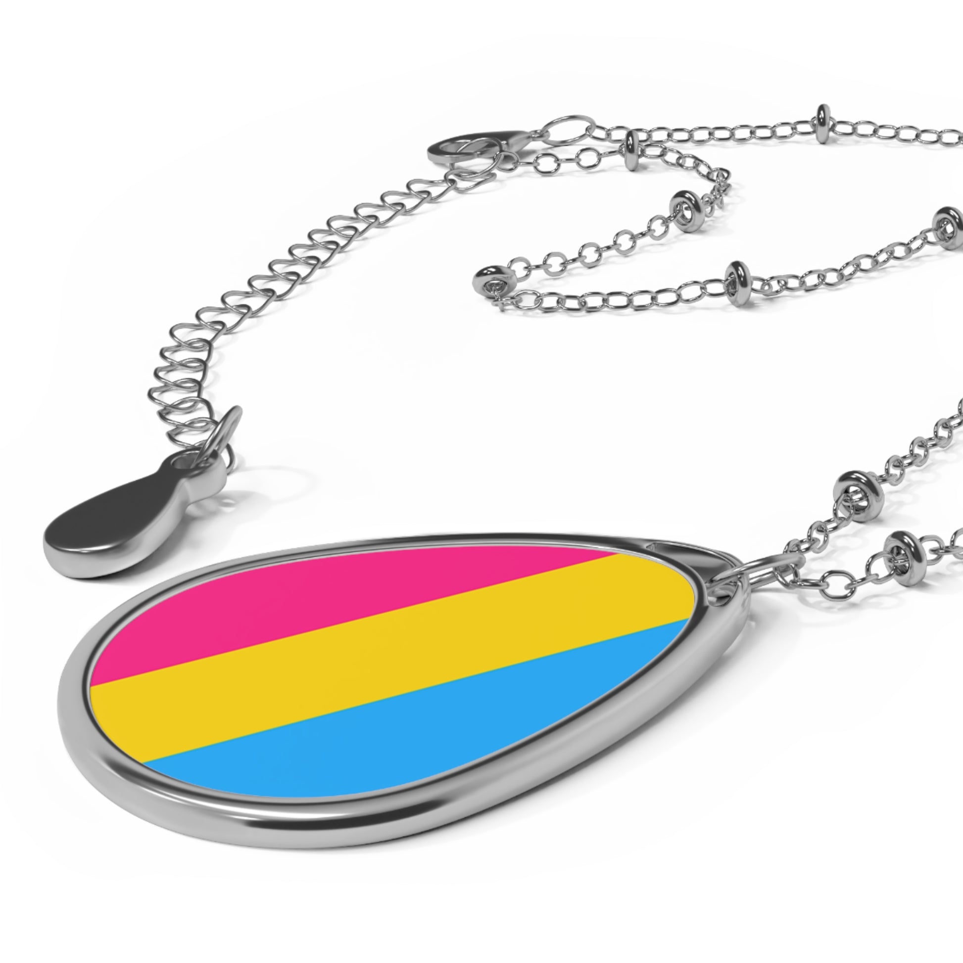 Pansexual Pride Oval Necklace - Stylish Silver Pendant for Inclusivity and Celebration