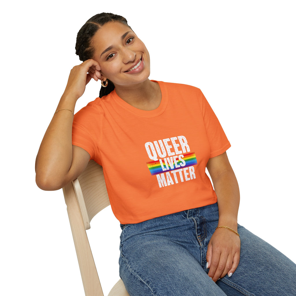 Queer Lives Matter Unisex Softstyle T-Shirt - Support LGBTQ+ Rights