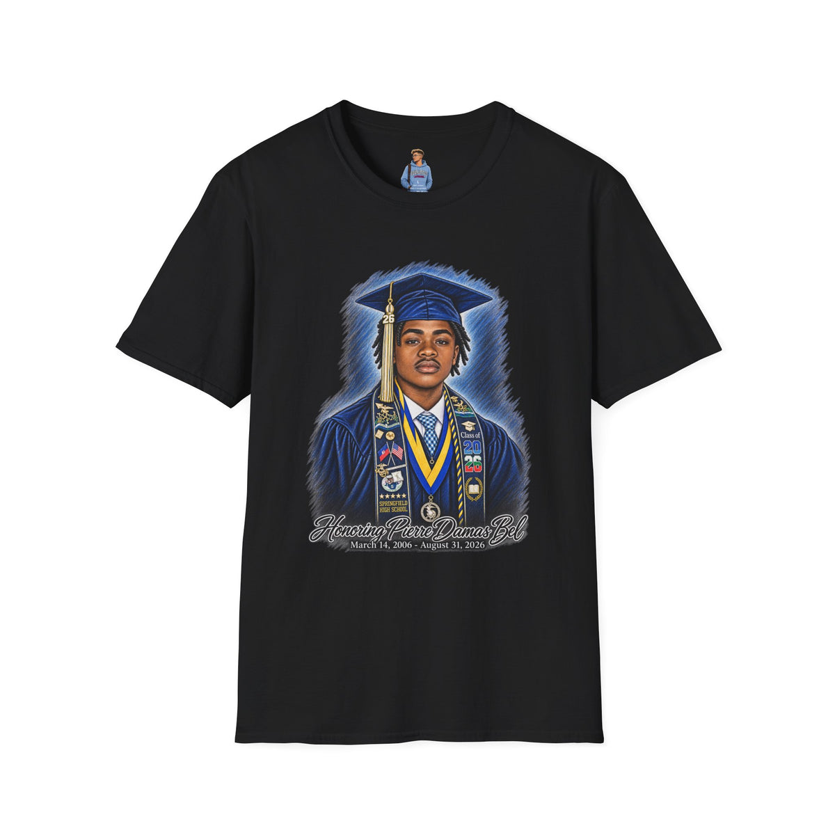Graduation Portrait Front - In Memory of Pierre Damas Bel T-Shirt