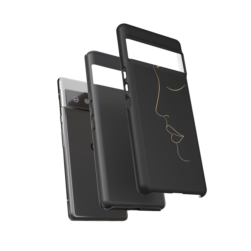 Android OR iPhone Compatible Cases - Gold Line Face Design - Unique Tough Cases