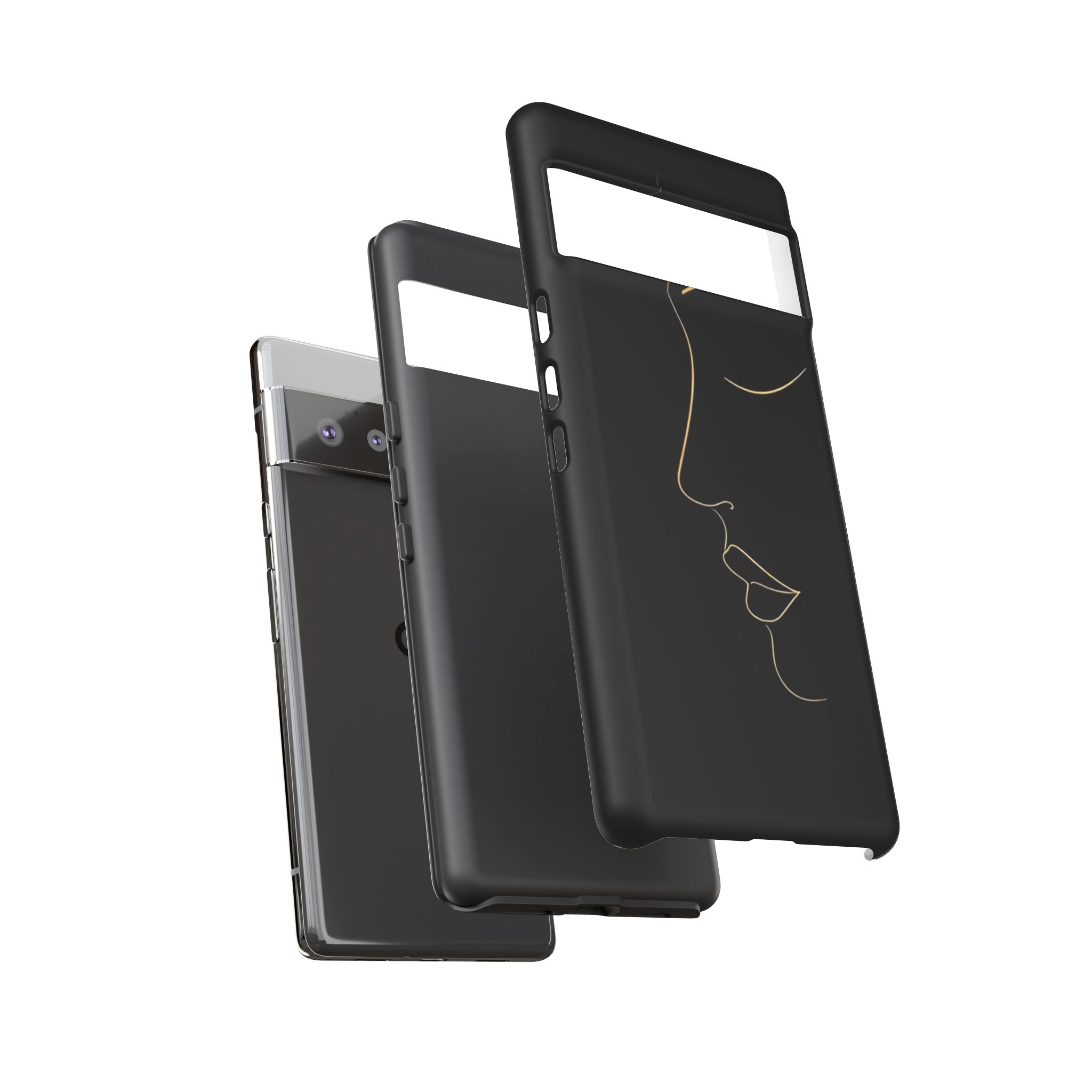 Android OR iPhone Compatible Cases - Gold Line Face Design - Unique Tough Cases