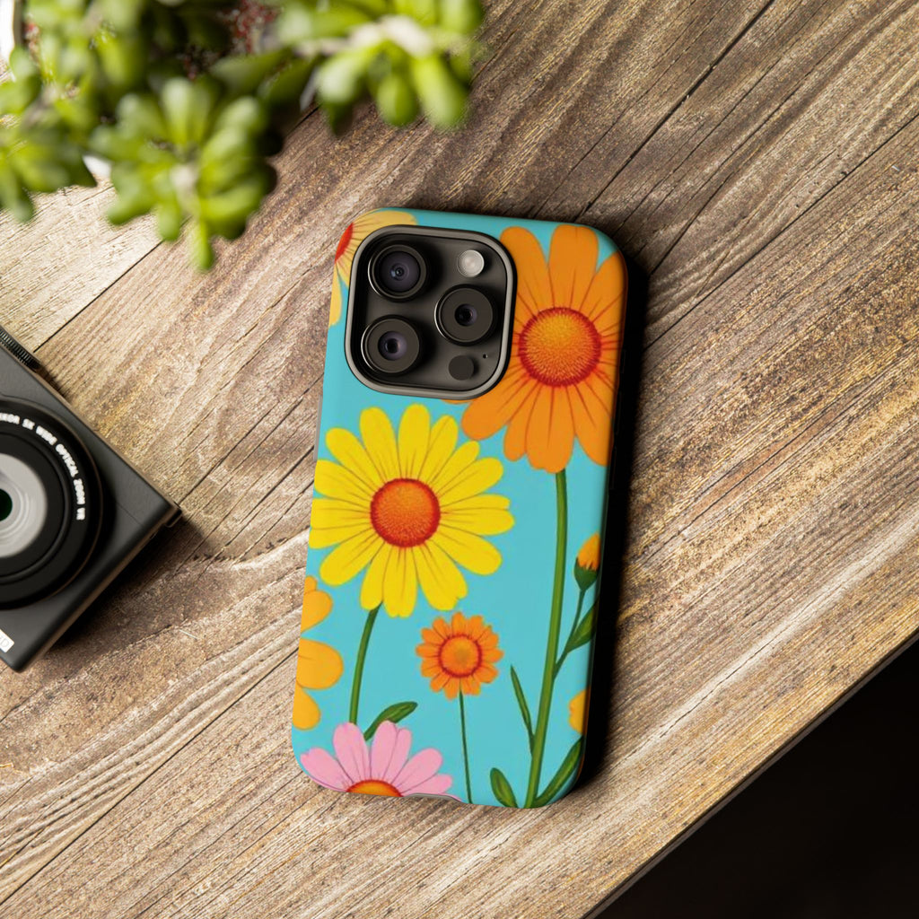 Floral Tough Phone Case for iPhone — Bright Daisy Garden Protective Cover