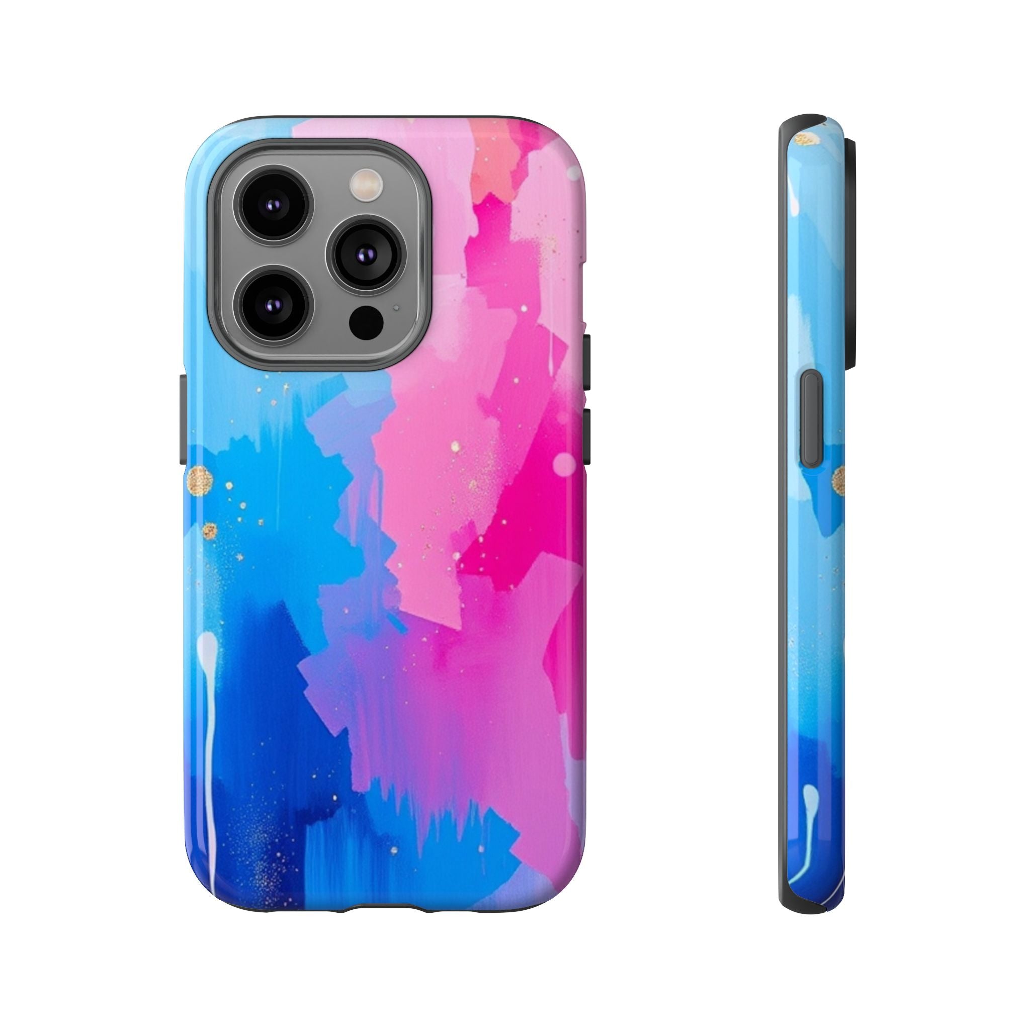 Android OR iPhone Compatible Cases - Pink and Blue Color Splash Design