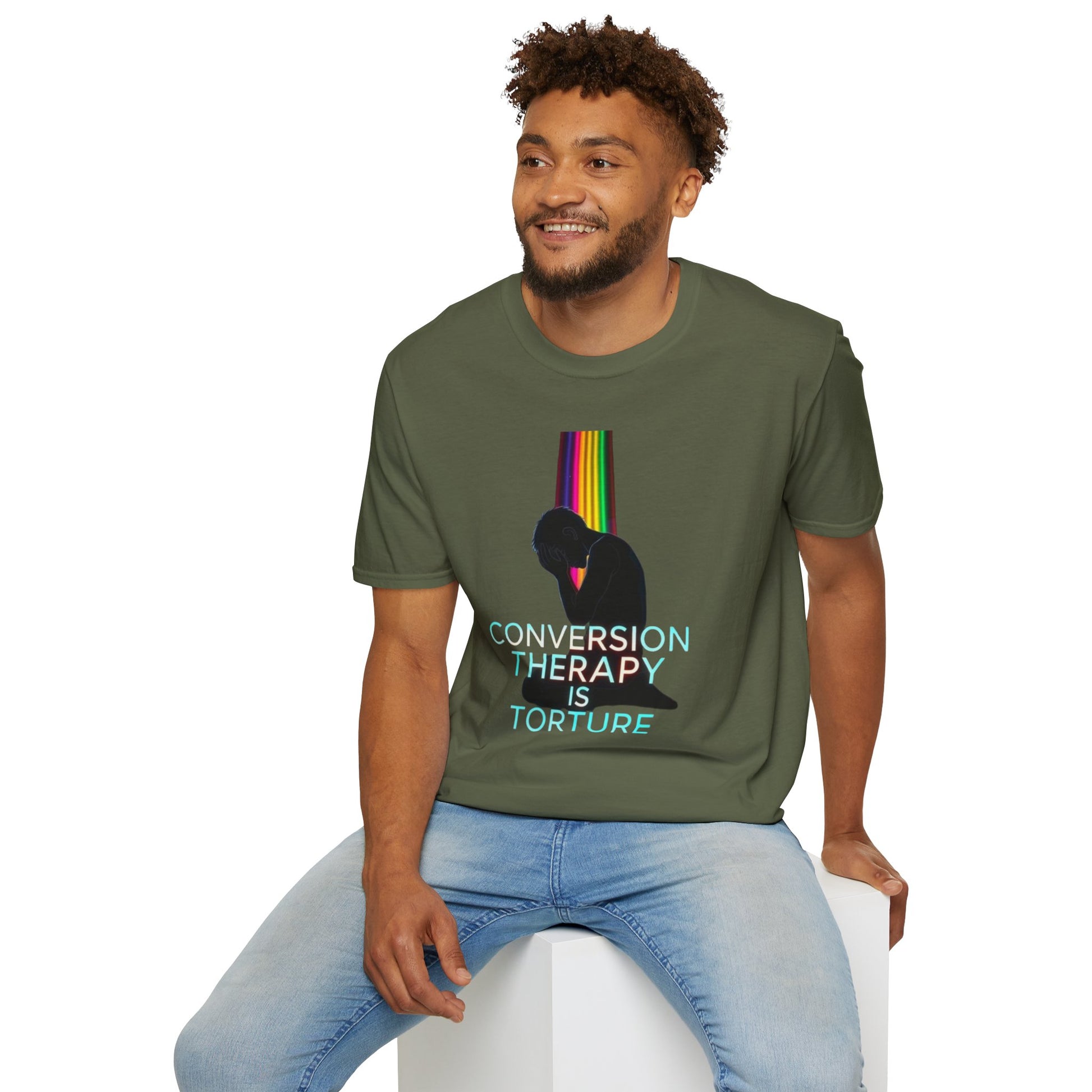 Unisex Softstyle T-Shirt: "Conversion Therapy is Torture" & "We All Belong" - LGBTQ+ Empowerment Tee