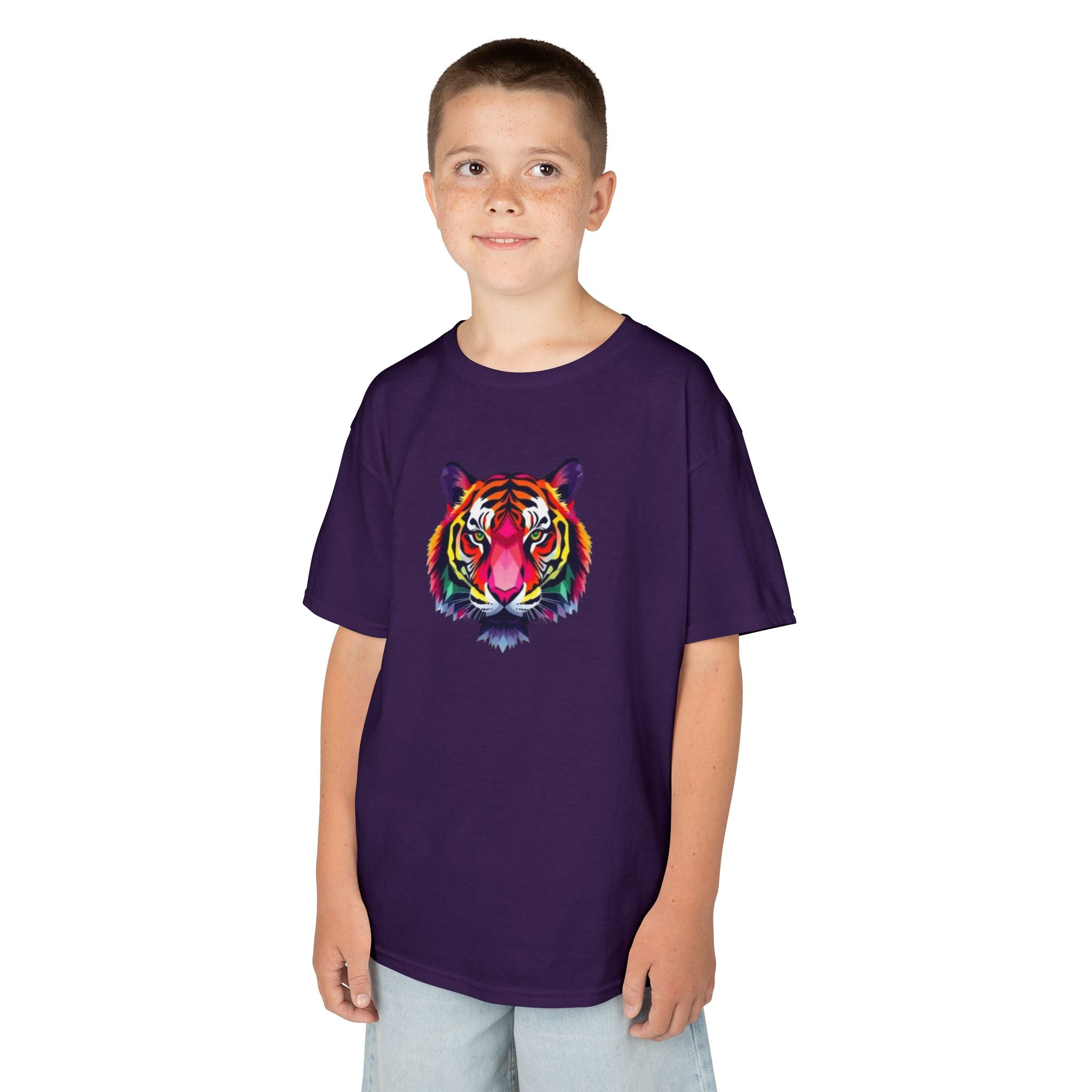 Colorful Fractal Tiger Kids Heavy Cotton Tee