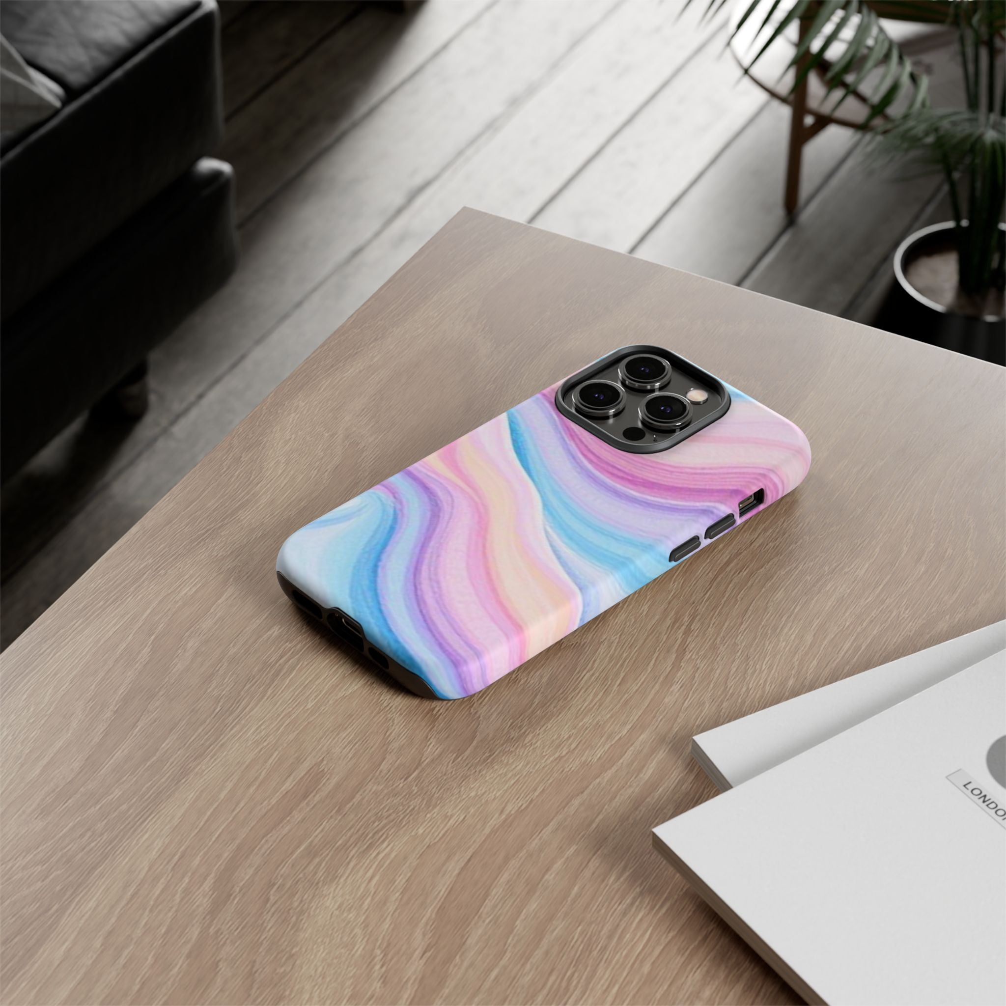 Pastel Marble Tough Phone Case iPhone — Swirled Pink & Blue Protective Cover