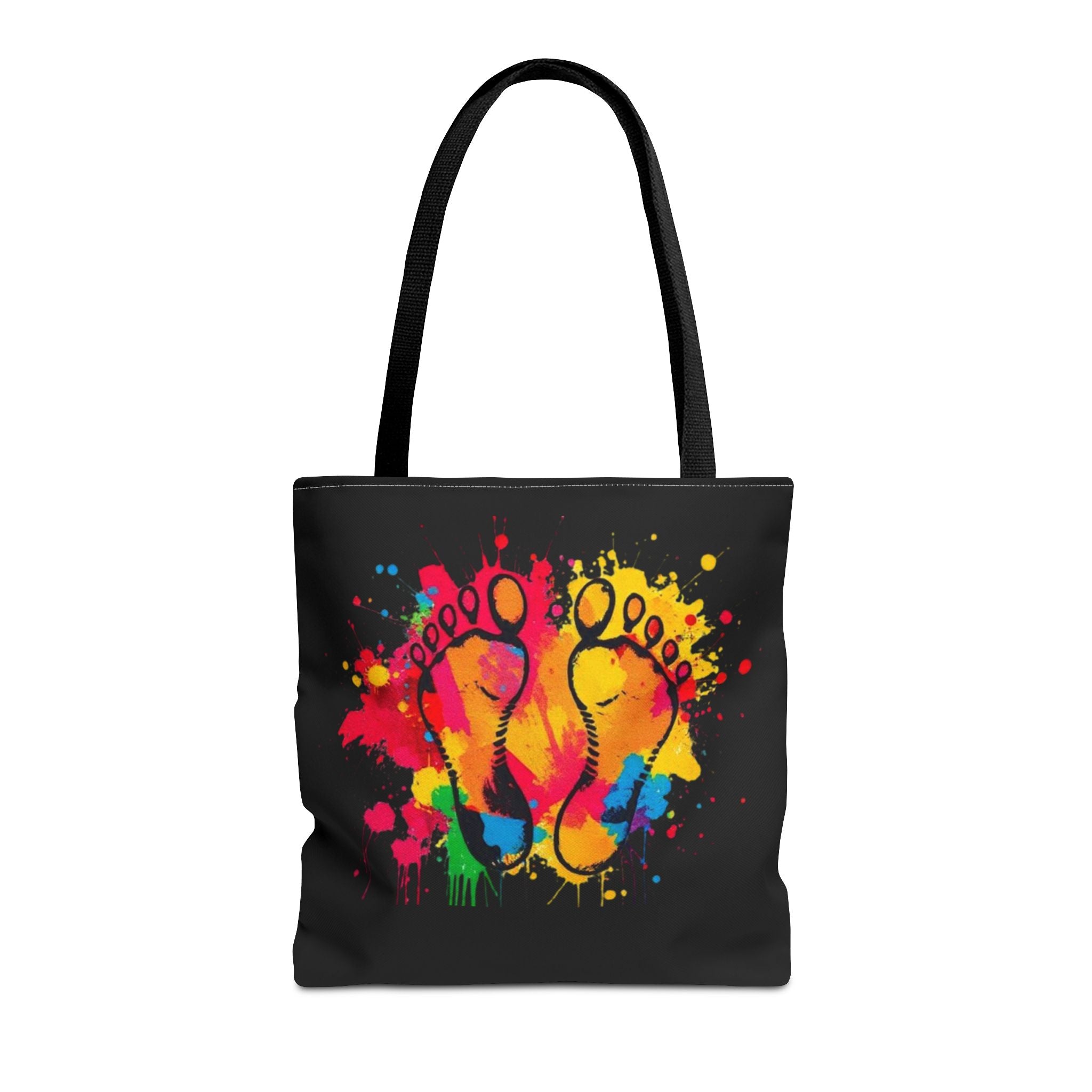 Rainbow Paint Splatter Footprints Tote Bag